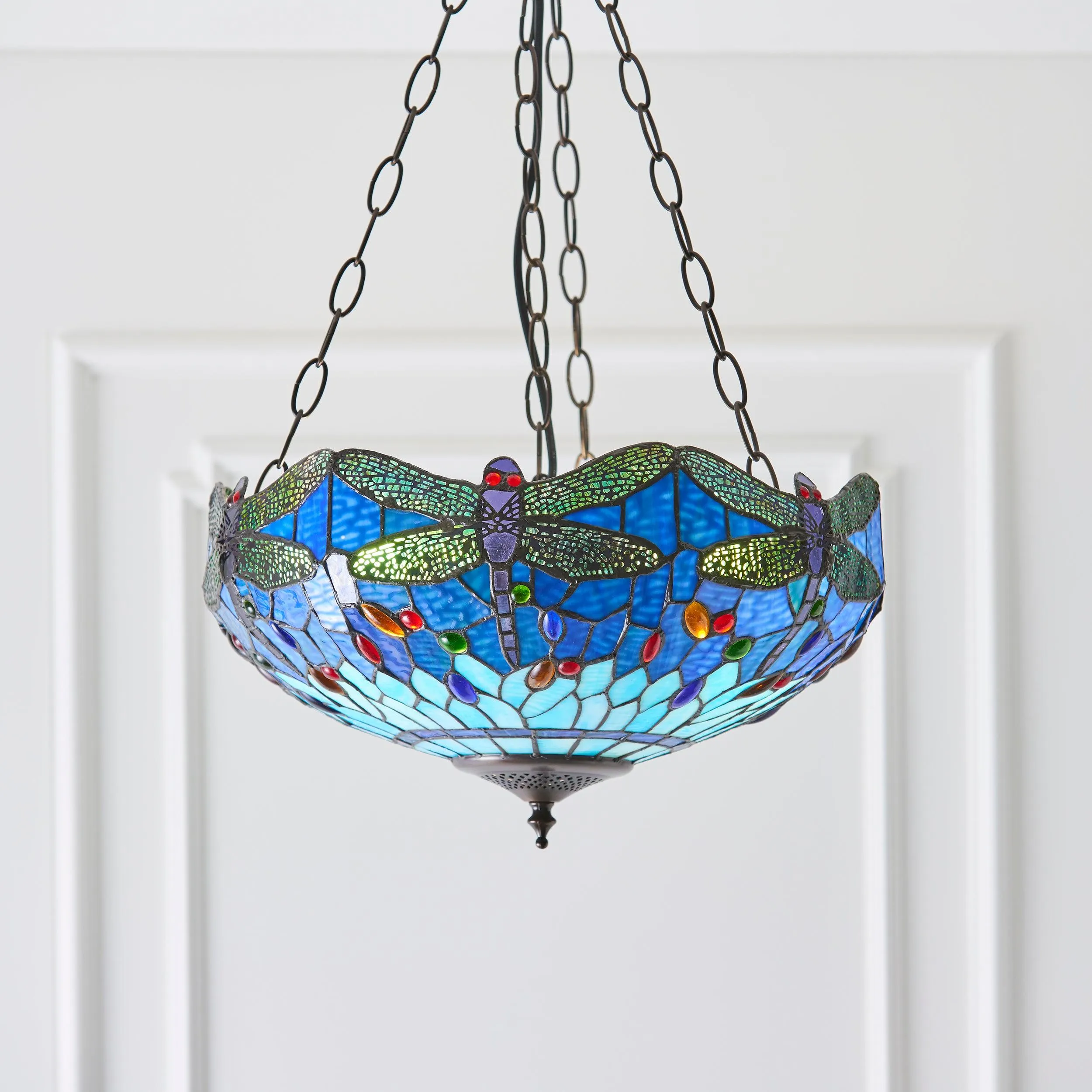 Blue Dragonfly Large Tiffany Inverted Tiffany Ceiling Light