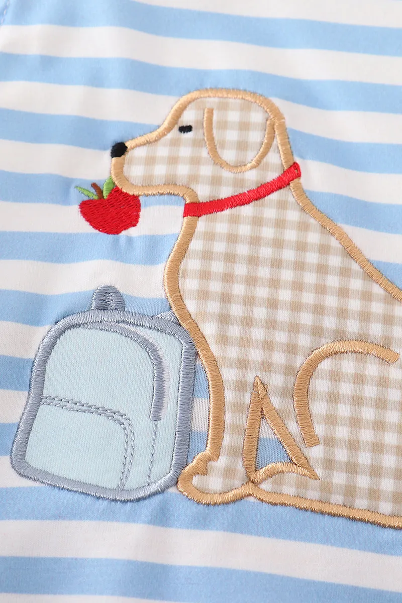 Blue stripe dog applique bubble