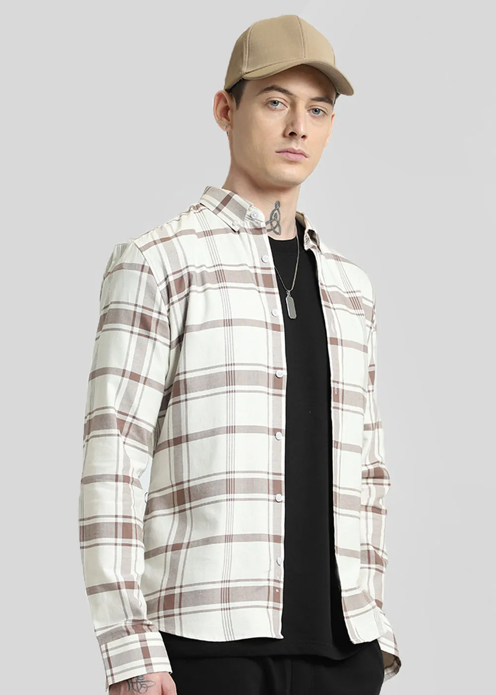 Brown Oxford Cotton Check Shirt