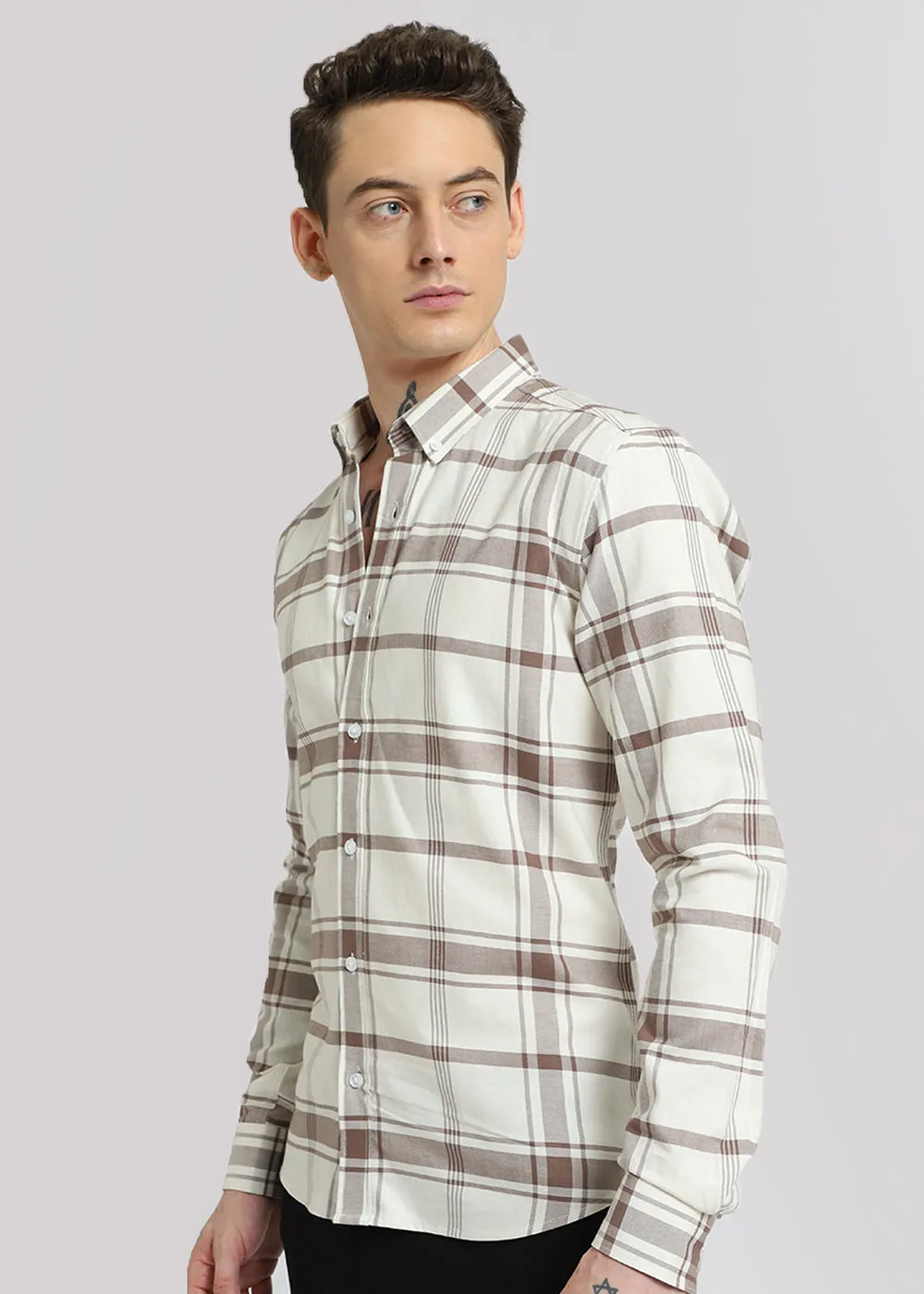 Brown Oxford Cotton Check Shirt