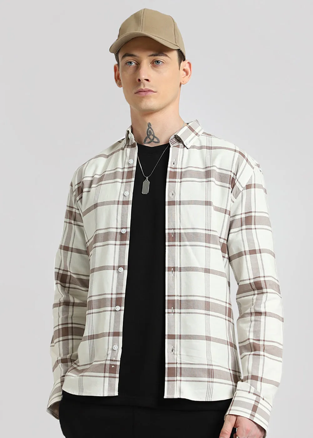 Brown Oxford Cotton Check Shirt