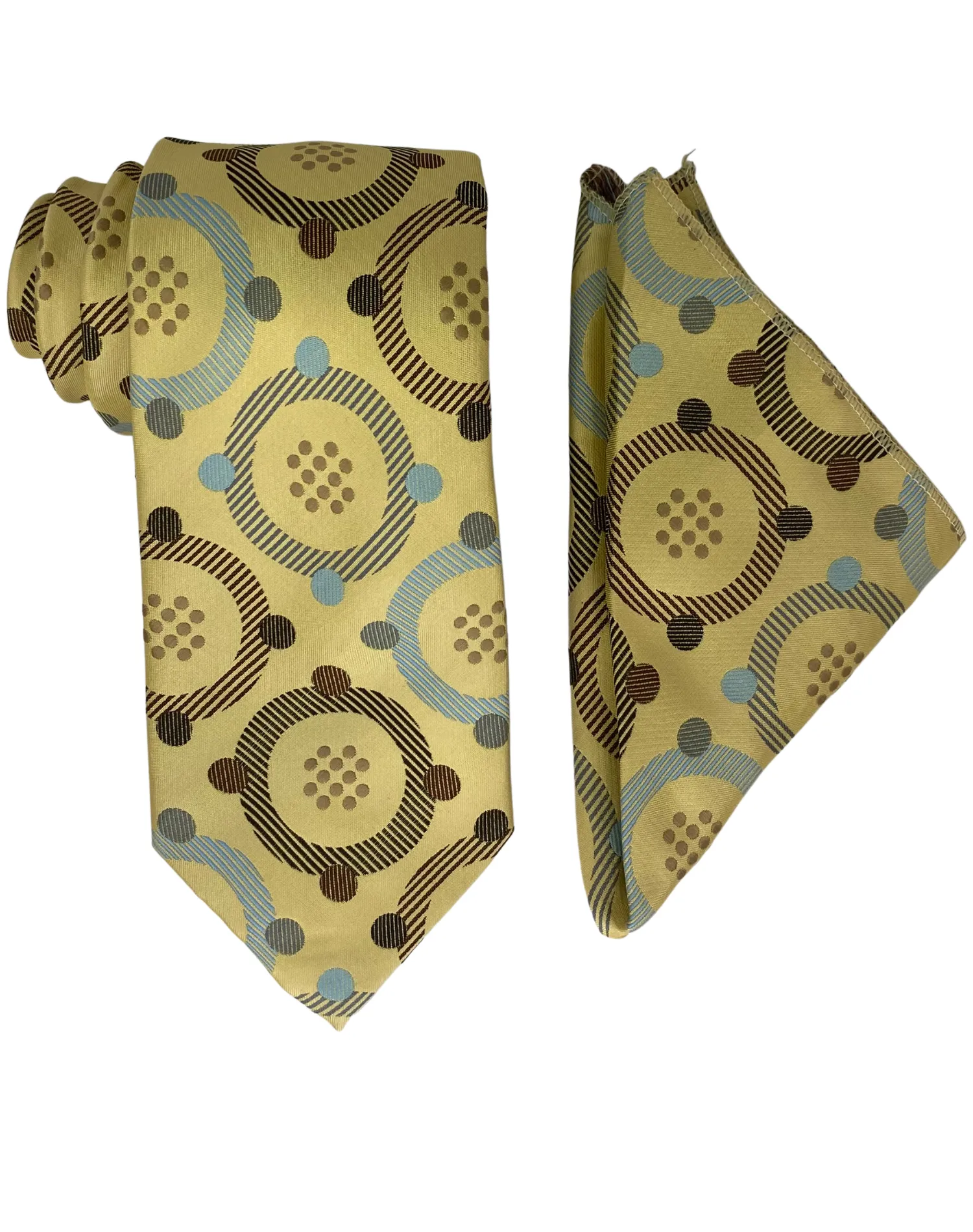 Bruno Conte Geometric Circle Tie and Handkerchief - Yellow