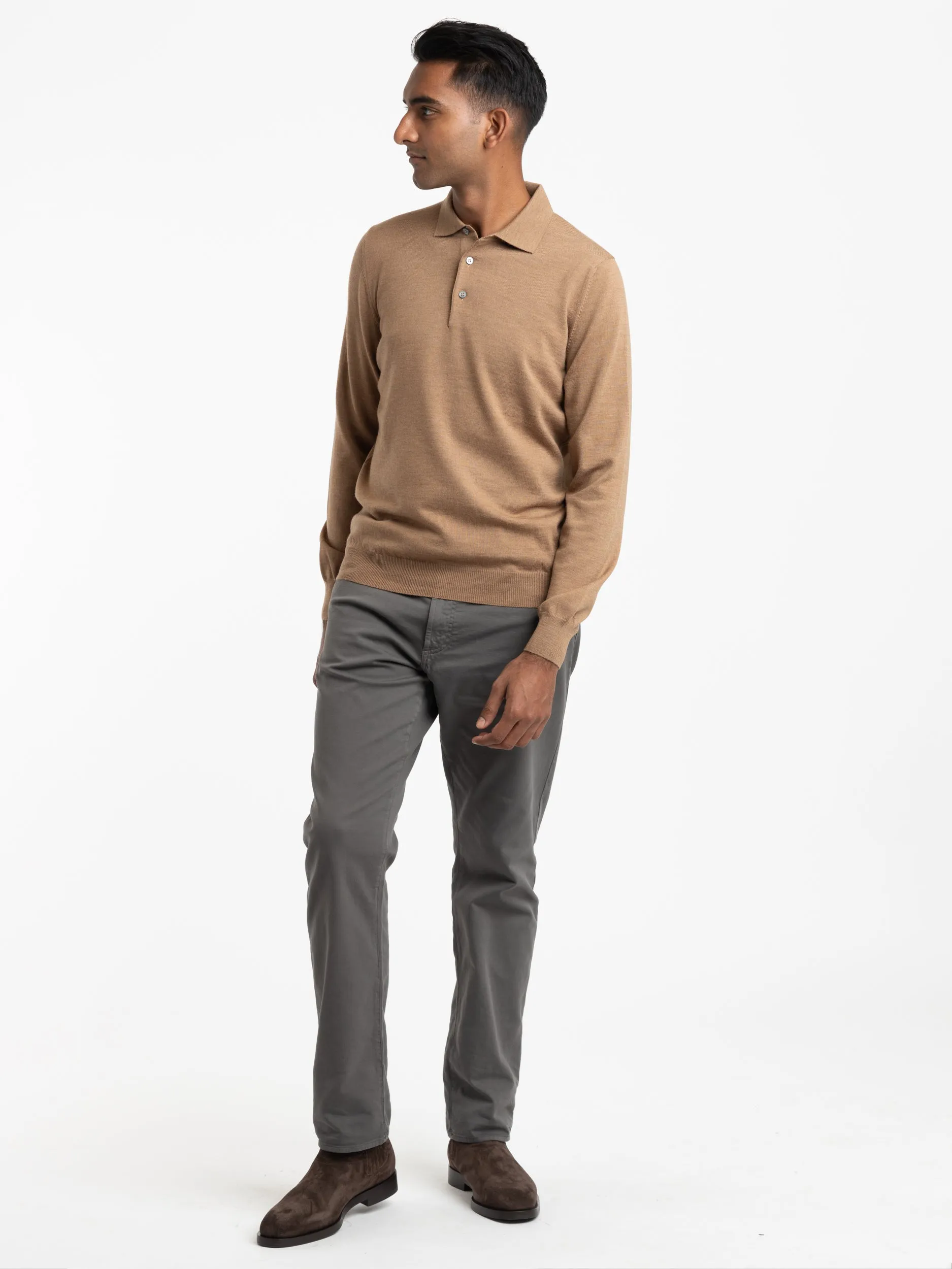 Camel Brown Extra Fine Merino Wool Polo Shirt