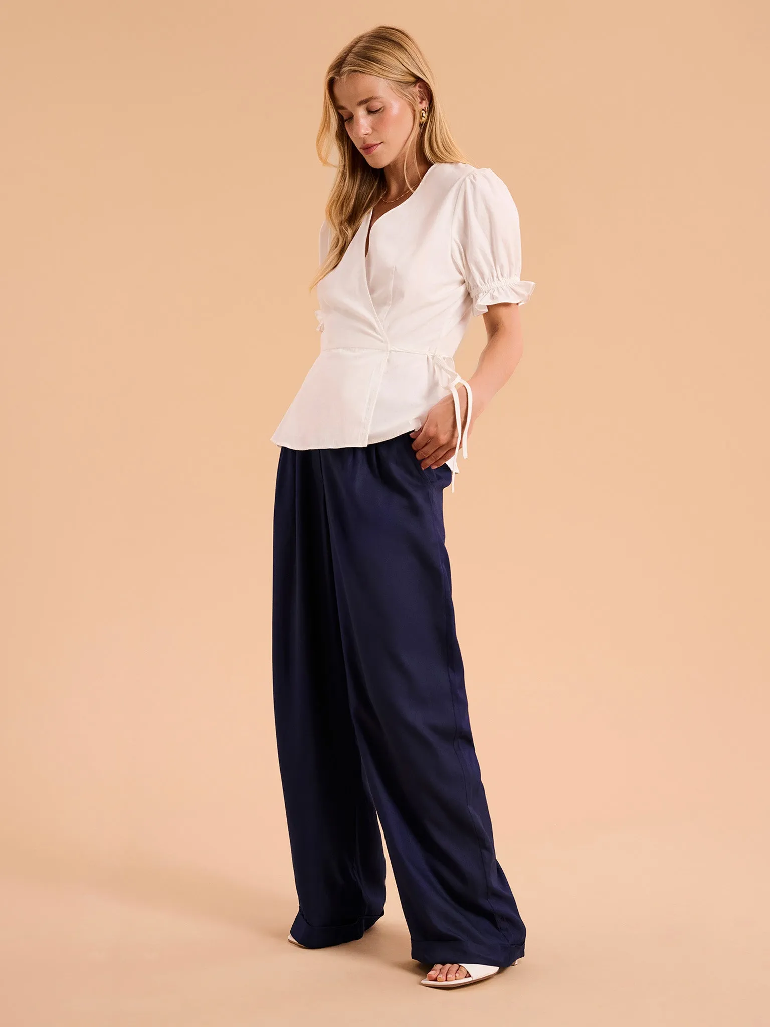 Candy Pleat Front Straight Leg Trouser in Navy