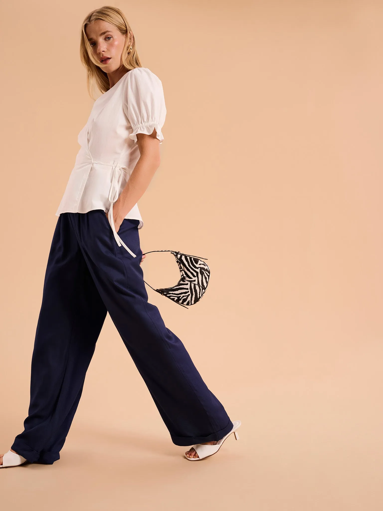 Candy Pleat Front Straight Leg Trouser in Navy