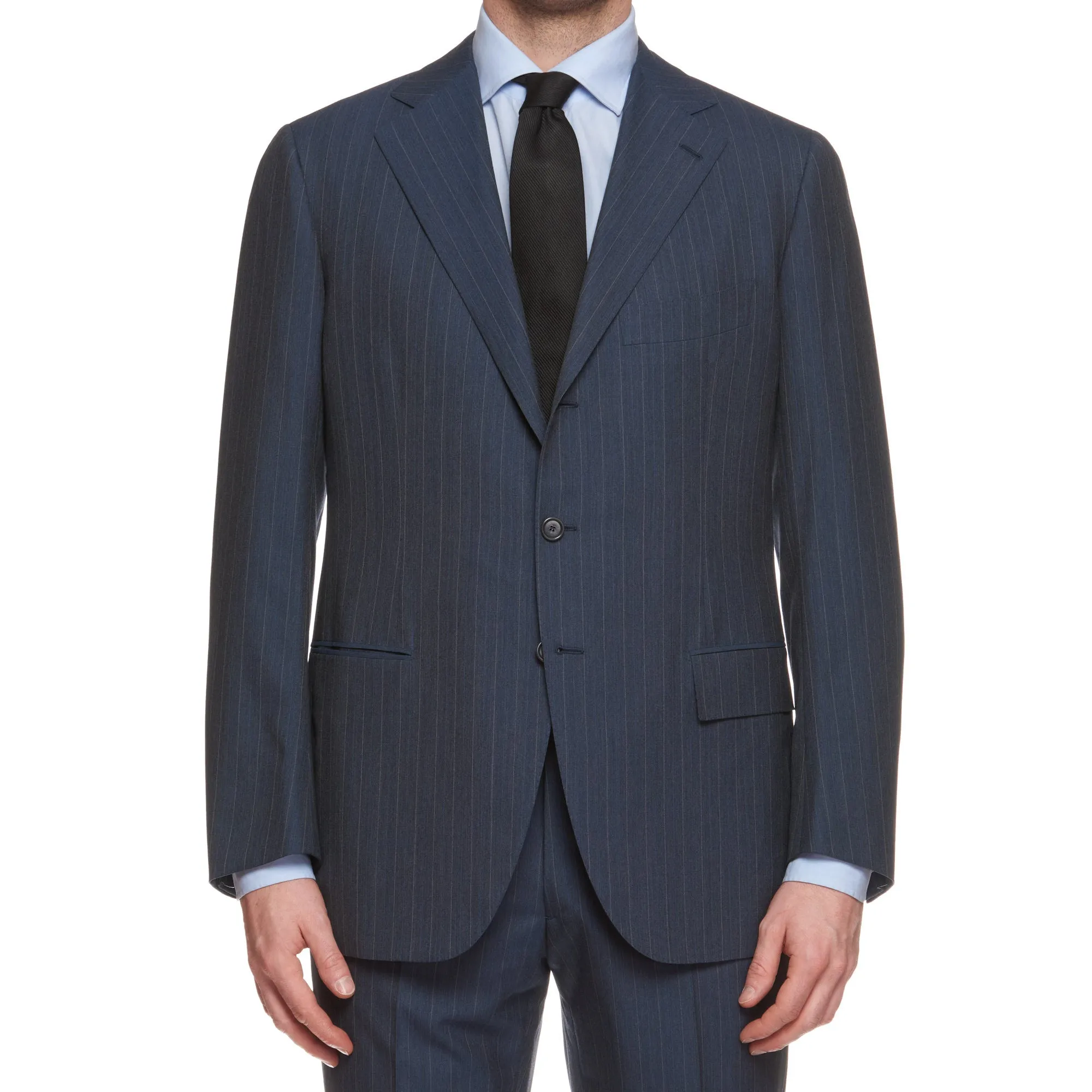 CESARE ATTOLINI Napoli Handmade Blue Striped Wool Super 120's Suit 52 NEW US 42