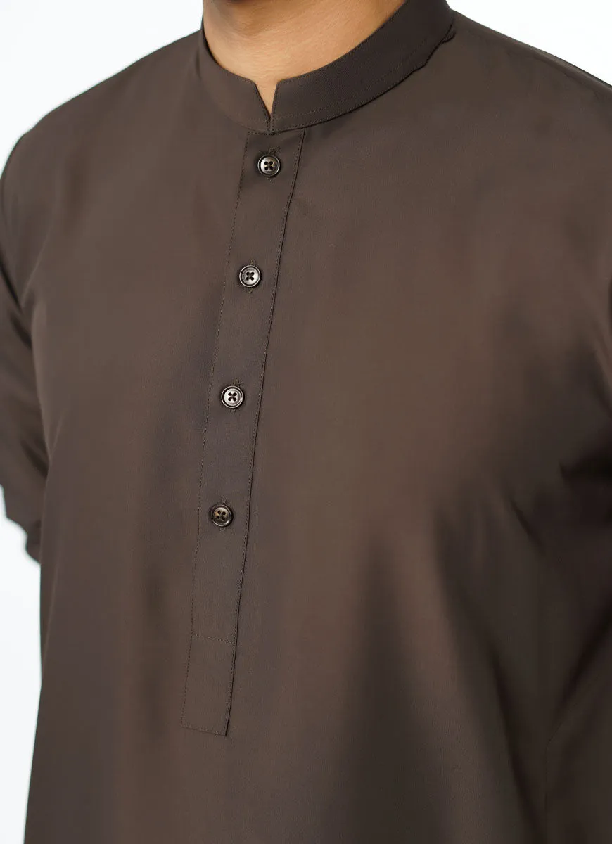 Chocolate Brown Plain Delta Wash N Wear Shalwar Kameez Suit