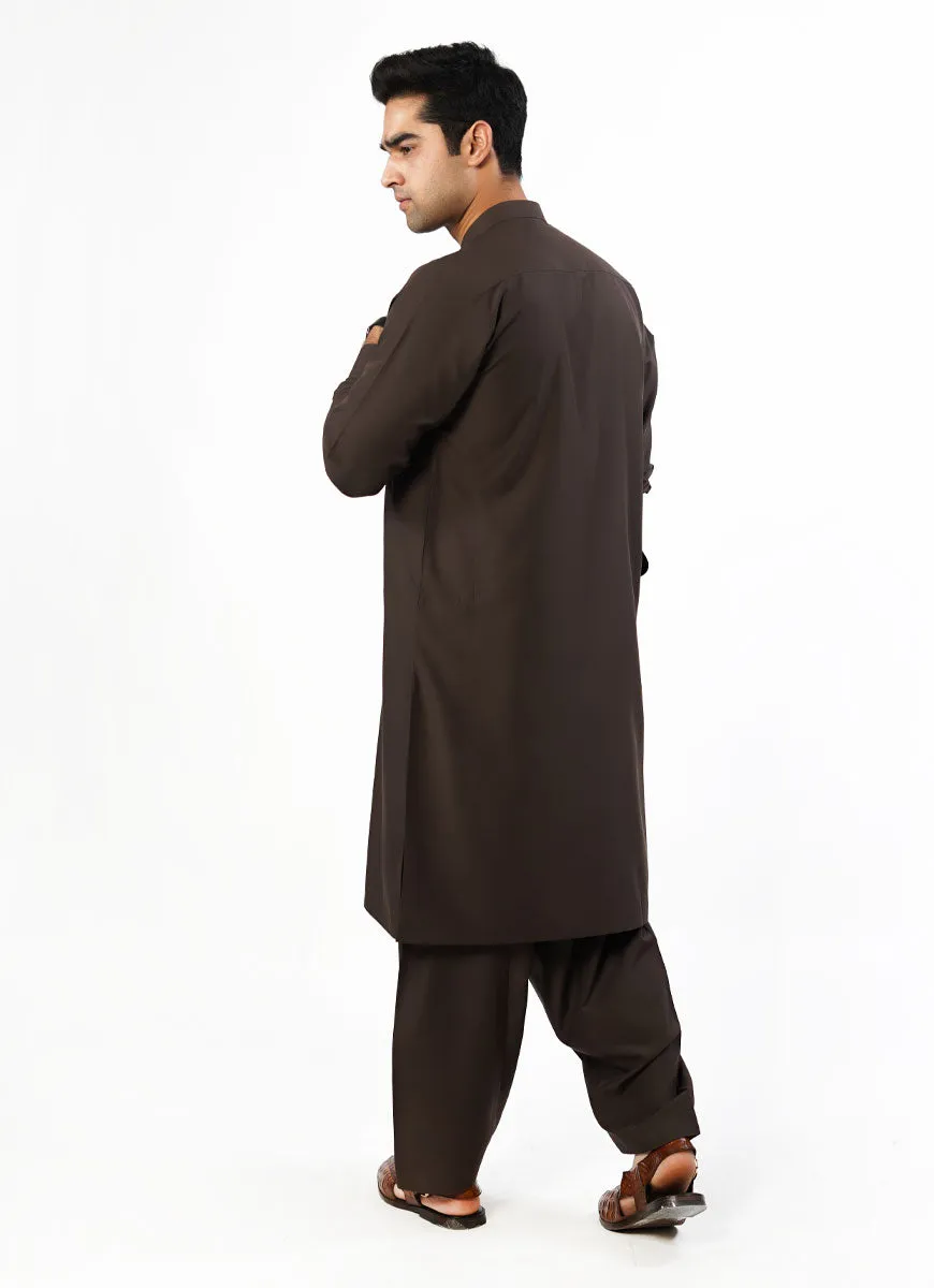 Chocolate Brown Plain Delta Wash N Wear Shalwar Kameez Suit