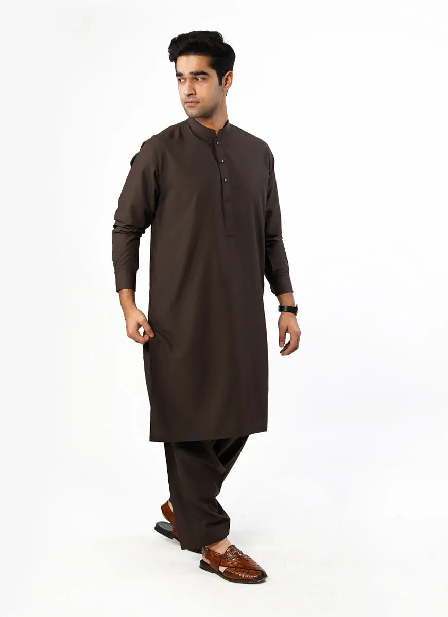 Chocolate Brown Plain Delta Wash N Wear Shalwar Kameez Suit