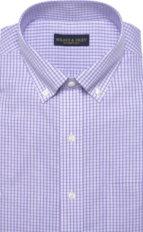 Classic Fit Purple Mini Plaid Button-Down Collar Supima® Cotton Non-Iron Broadcloth Dress Shirt