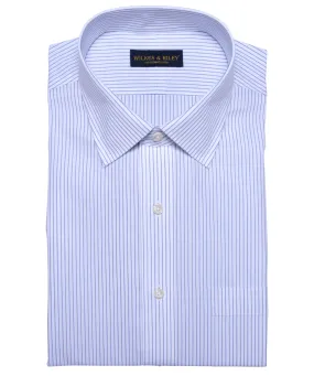 Classic Fit White Ground Blue Stripe Spread Collar Supima® Cotton Non-Iron Broadcloth