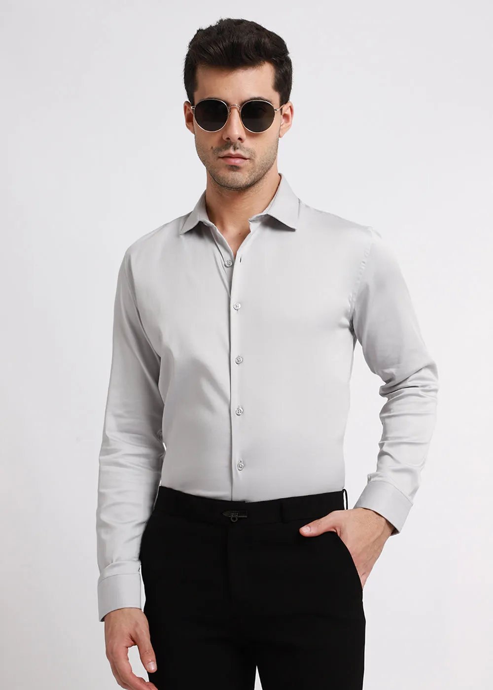 Cool Gray Satin Shirt