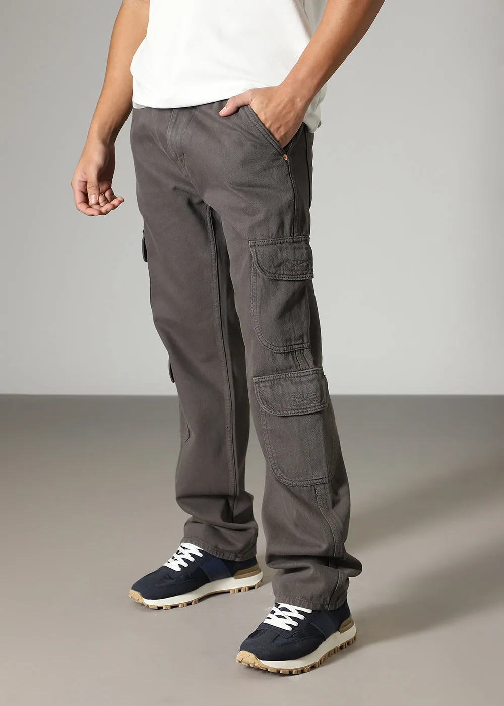 Dark Gray Double Pocket Cargo Denim