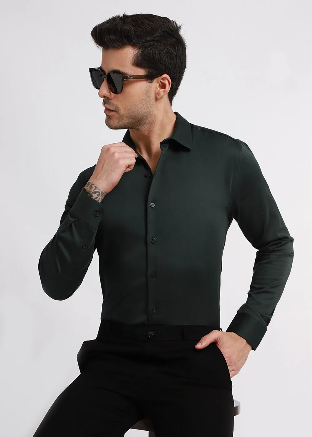 Dark Green Satin Shirt