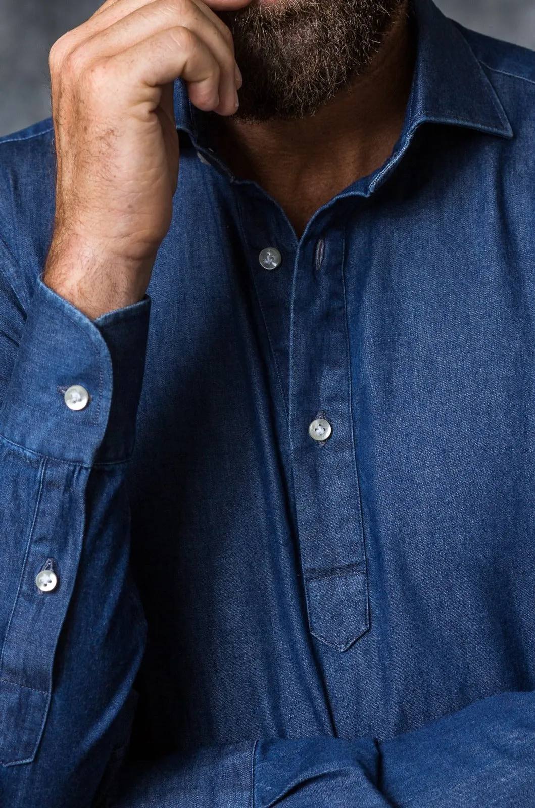 Denim popover shirt - Made in Italy