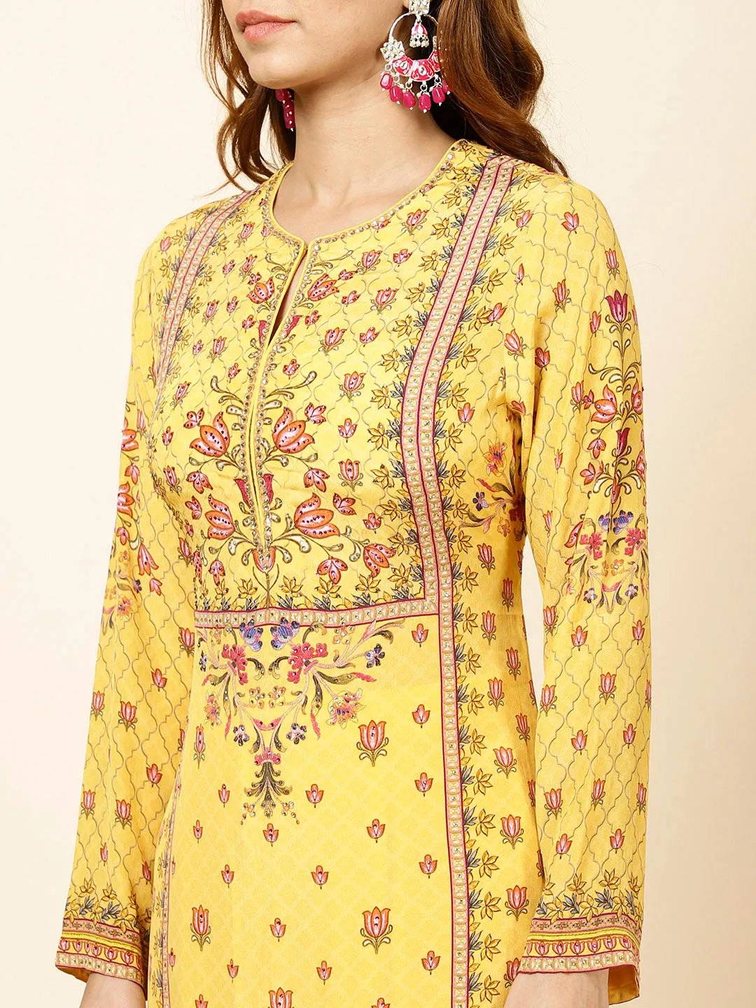 Digital Floral Printed Crepe Kurta With Palazzo & Dupatta