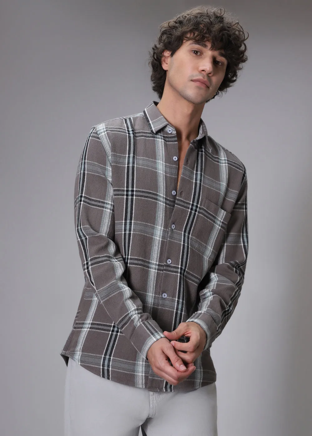 Dobby Choco Check Shirt