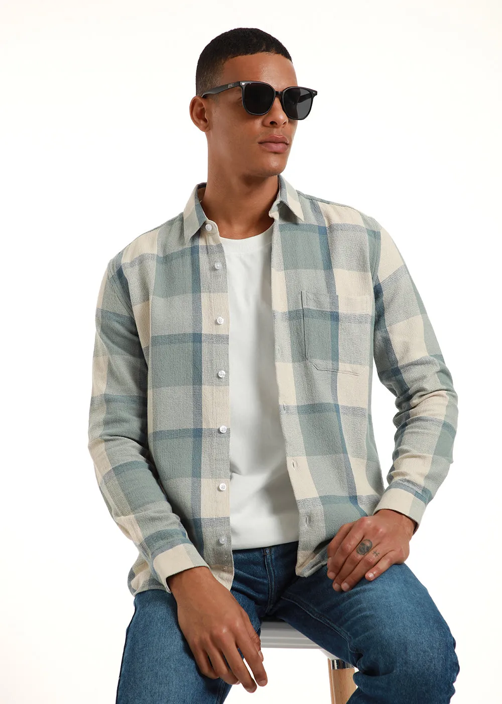 Dobby Smooky Olive Check Shirt