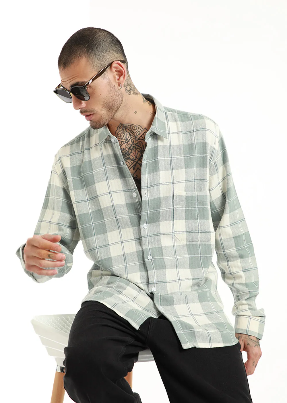 Dobby Turkish Green Check Shirt