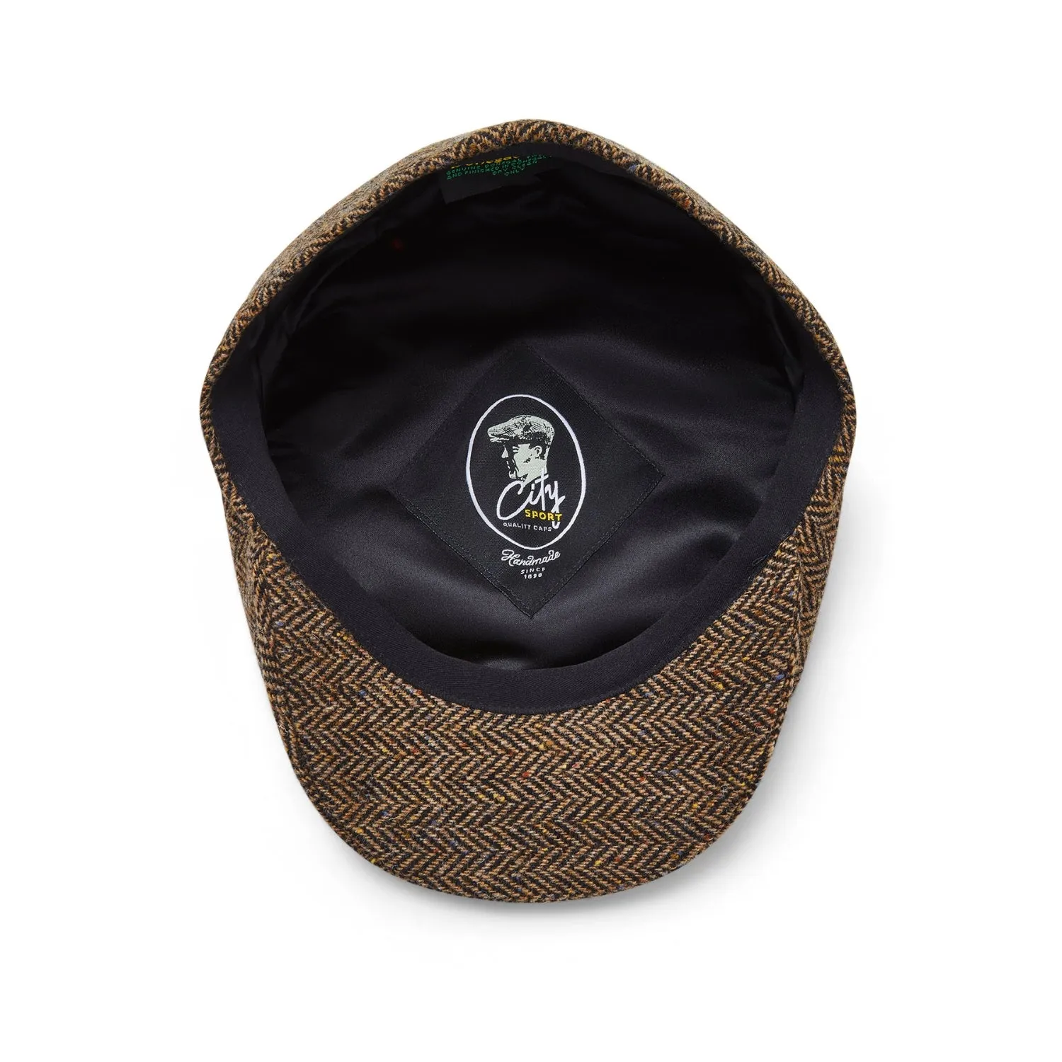 Donegal Tweed 6 Piece News Boy Cap | Brown Herringbone | City Sport