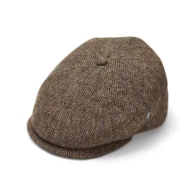 Donegal Tweed 6 Piece News Boy Cap | Brown Herringbone | City Sport