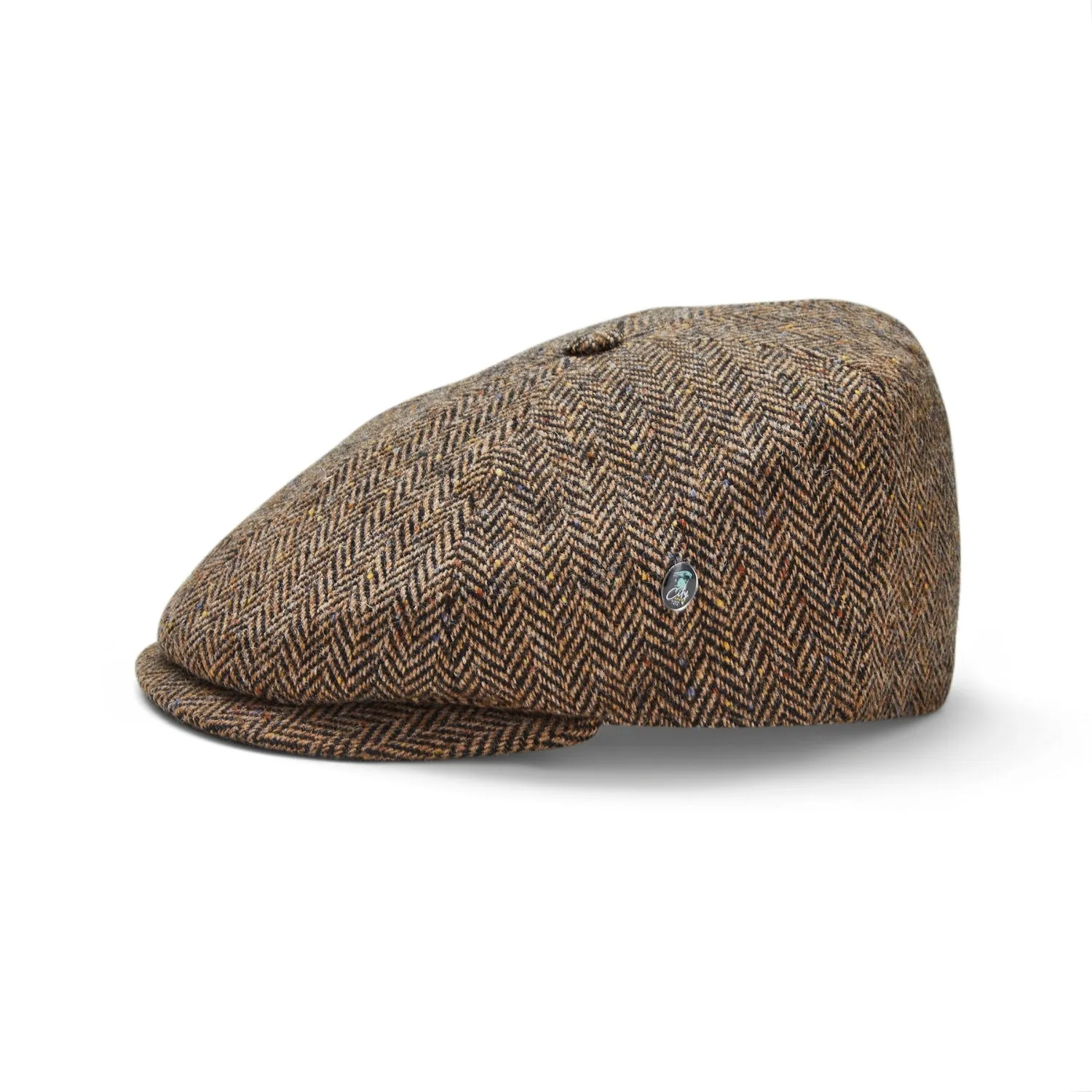 Donegal Tweed 6 Piece News Boy Cap | Brown Herringbone | City Sport