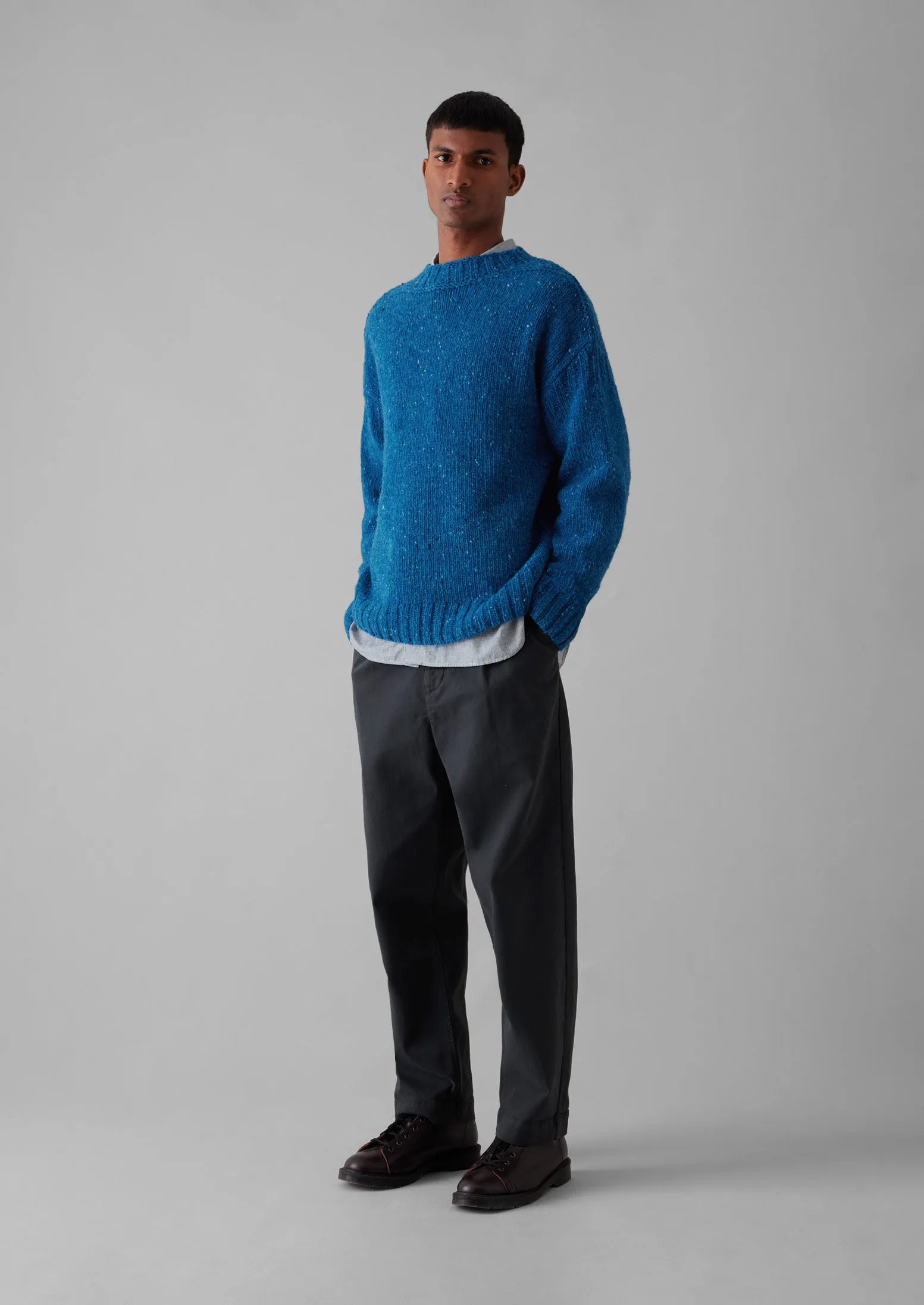 Donegal Wool High Neck Easy Sweater | Neptune Blue