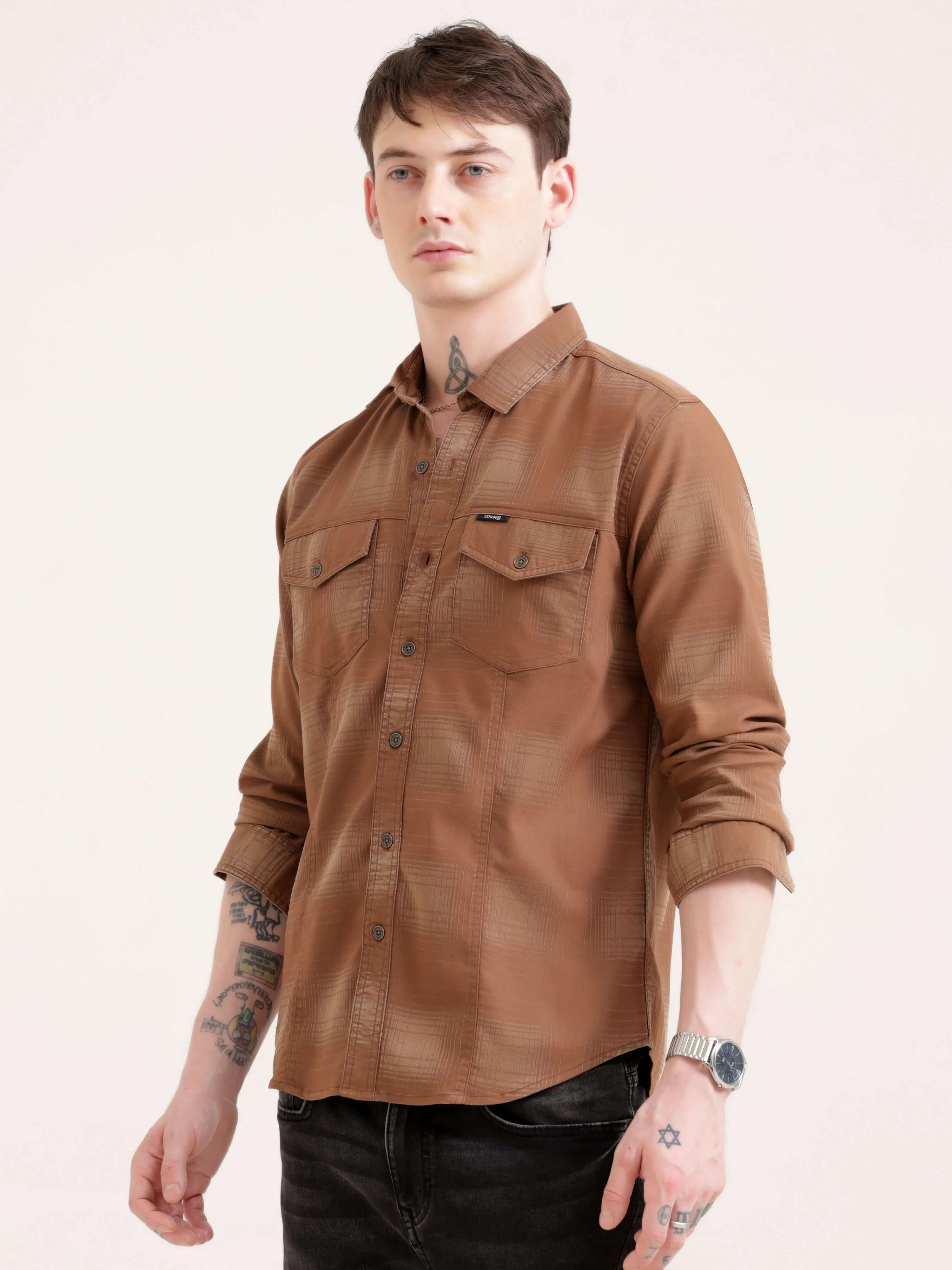 Dusky brown over dyed check shirt