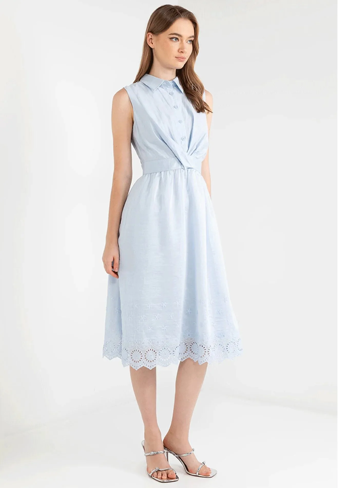 ELLE Apparel Collar Neck Floral Lace Hemline Maxi Dress