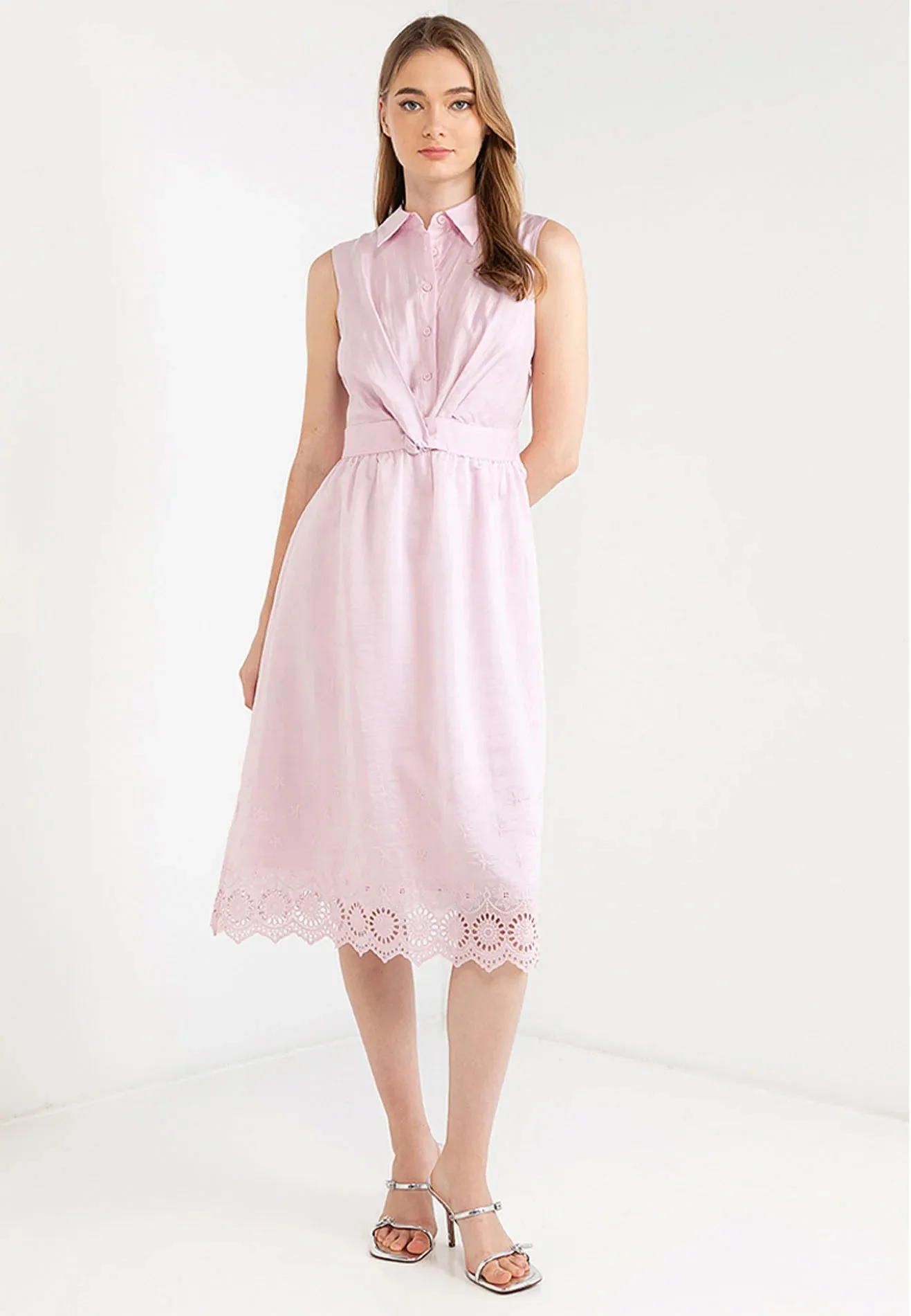 ELLE Apparel Collar Neck Floral Lace Hemline Maxi Dress