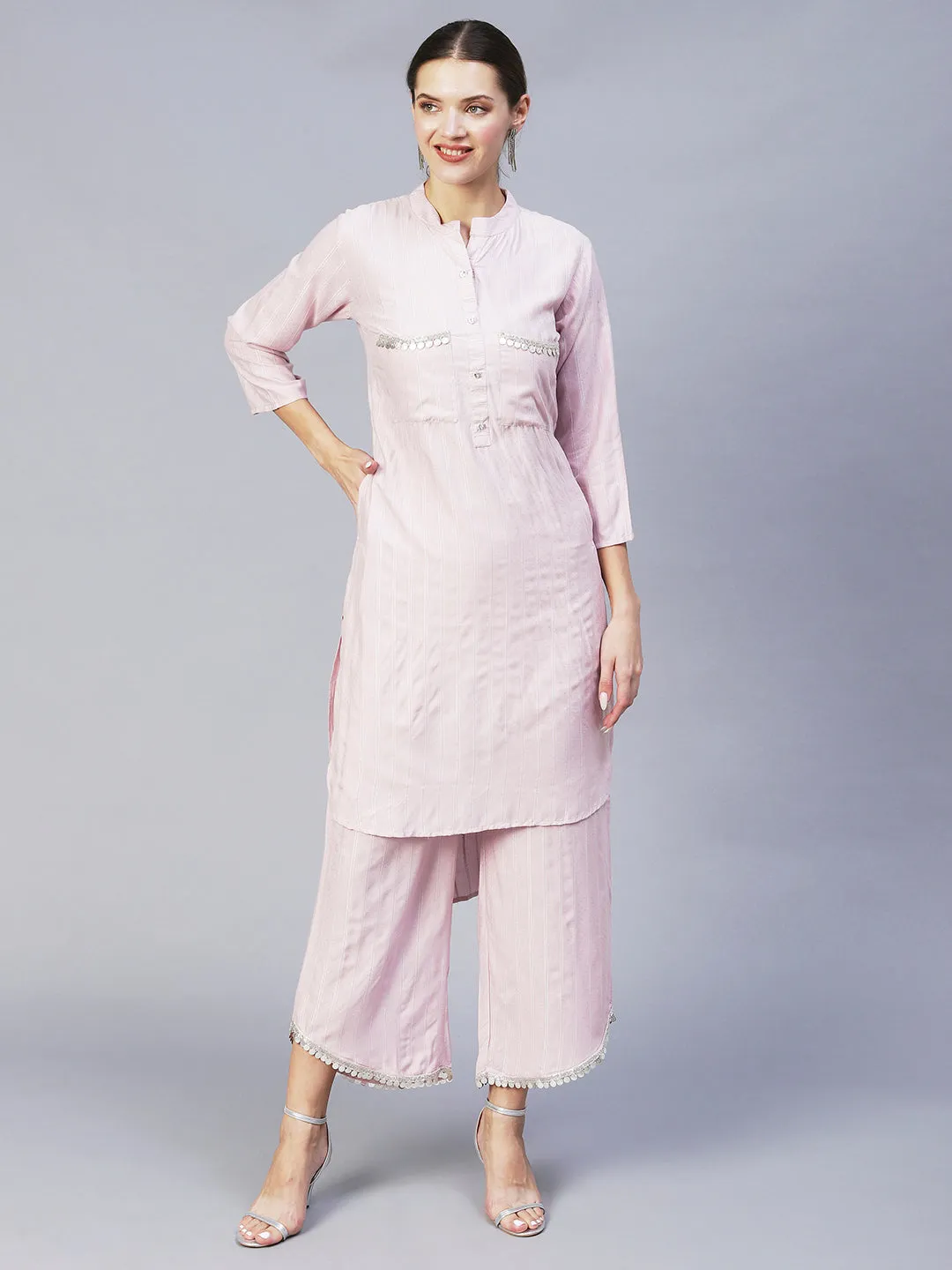 Ethnic Embroidered Co-ord Set - Light Pink