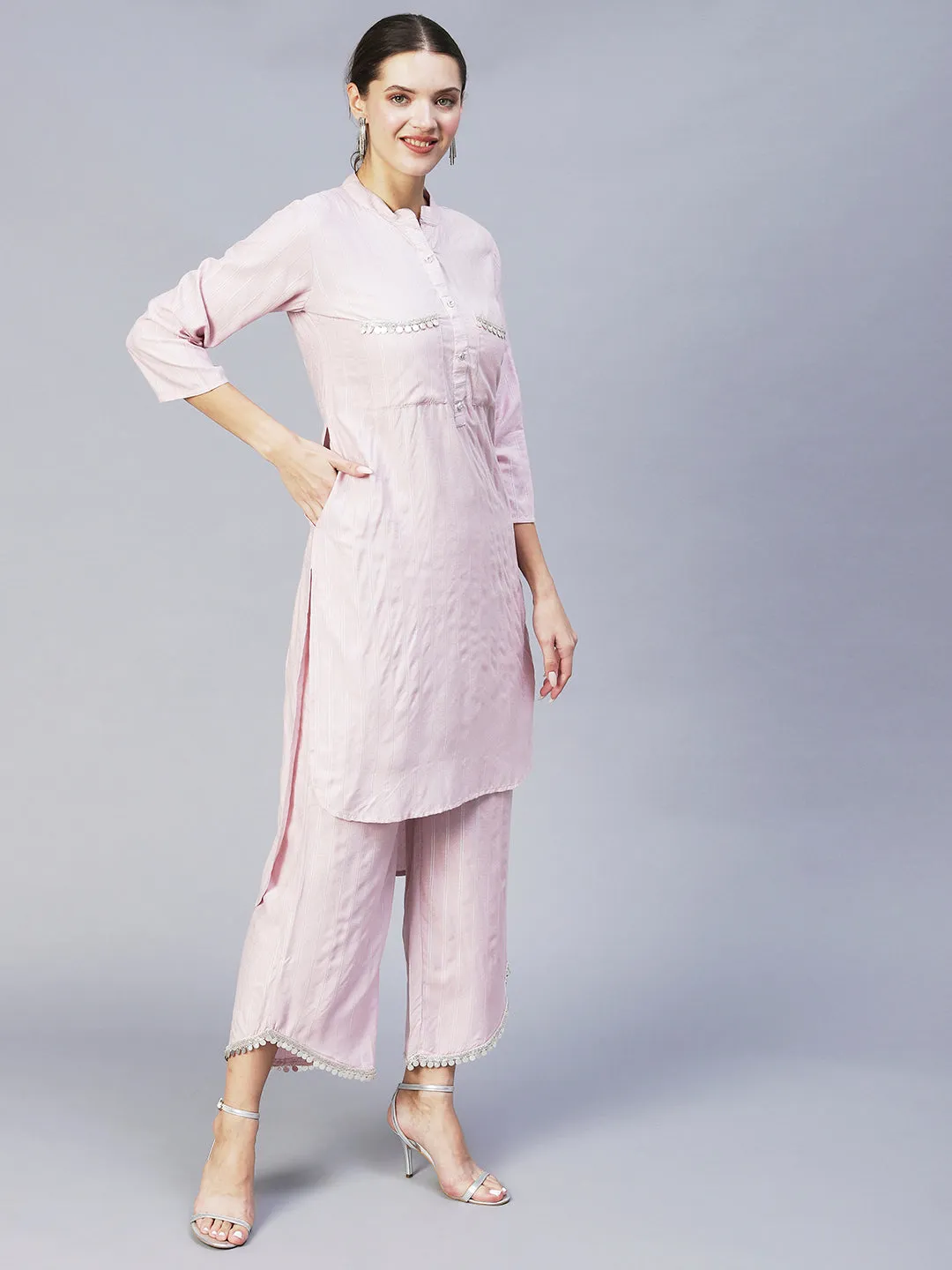 Ethnic Embroidered Co-ord Set - Light Pink