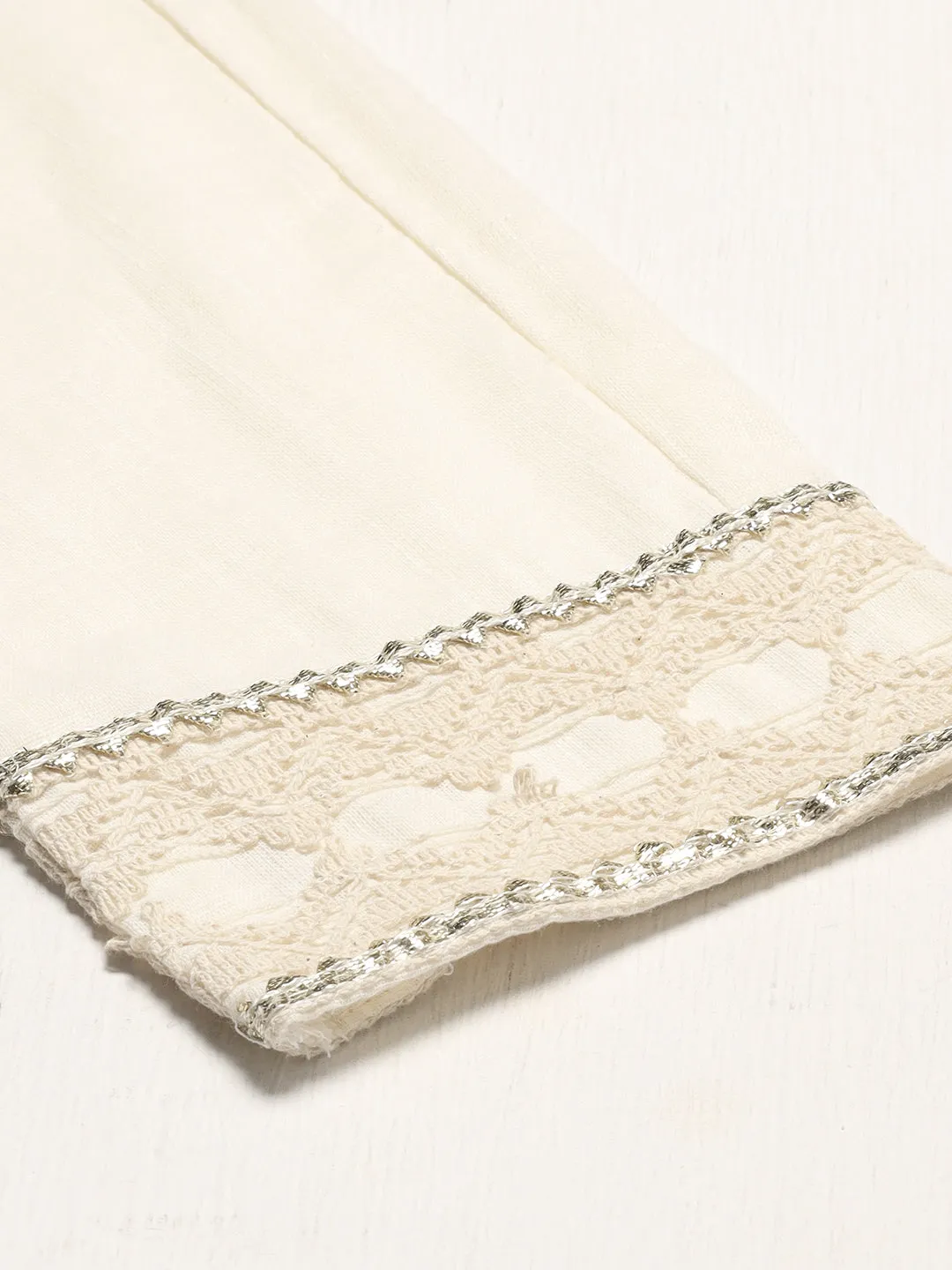 Ethnic Embroidered Straight Kurta with Pants & Dupatta - Off White