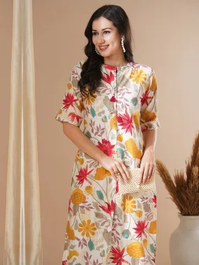 Ethnic Floral Printed Straight Fit Kurta - Multi