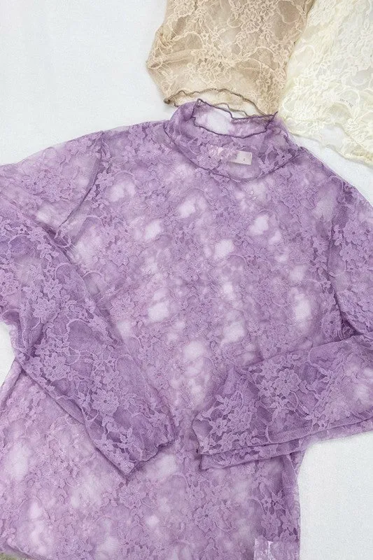 Floral print lace long sleeves top