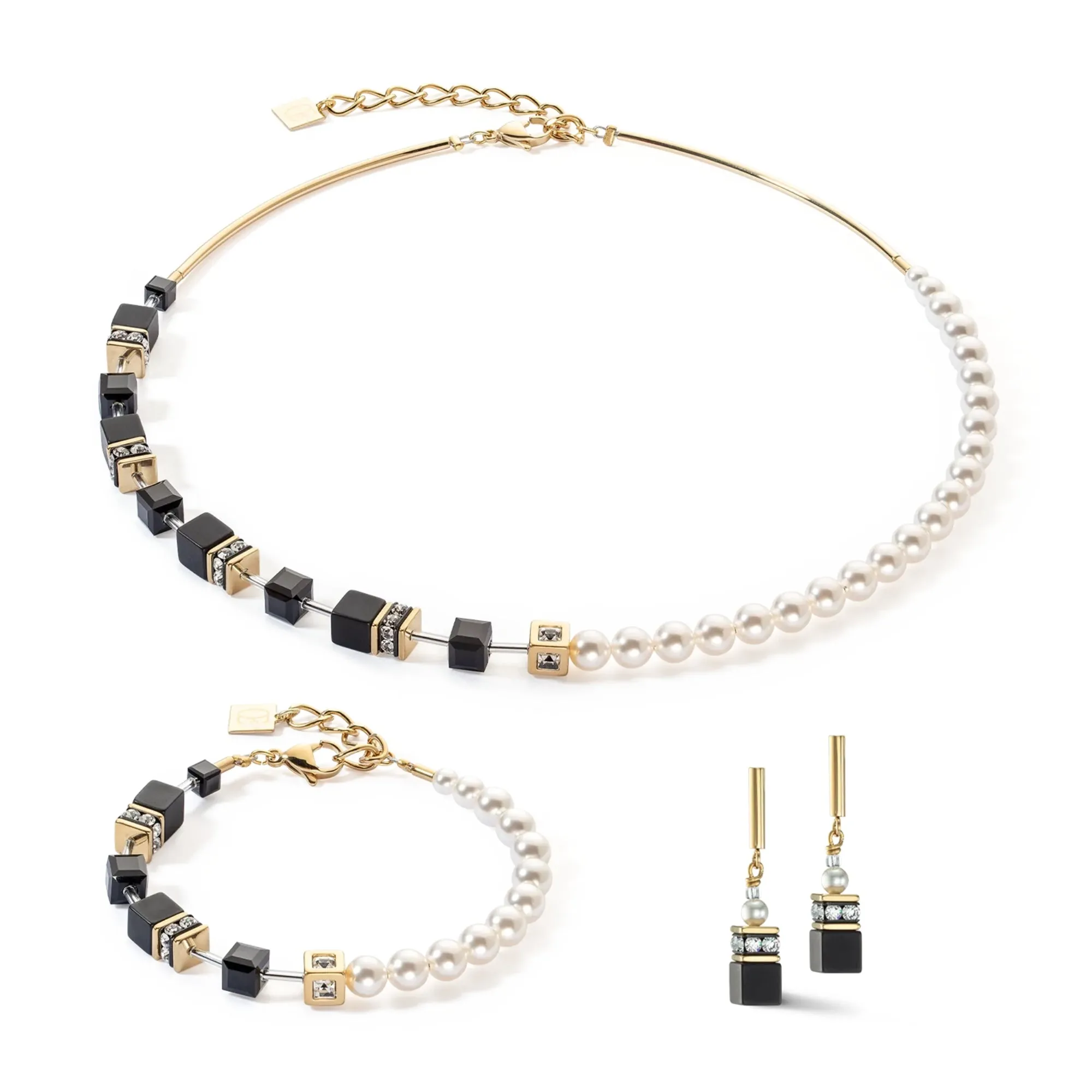 GeoCUBE Precious Fusion Pearls Black Gold Earrings