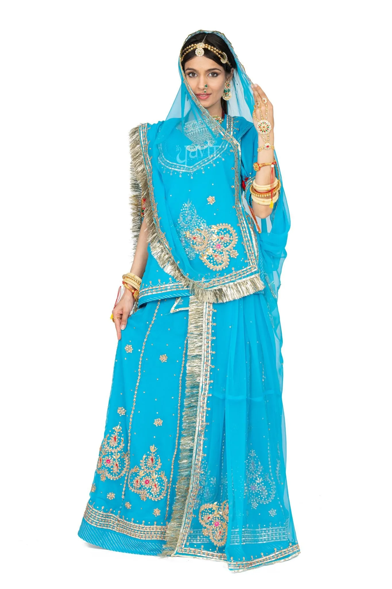 Gota Patti Kundan Sky Blue Rajputi Poshak