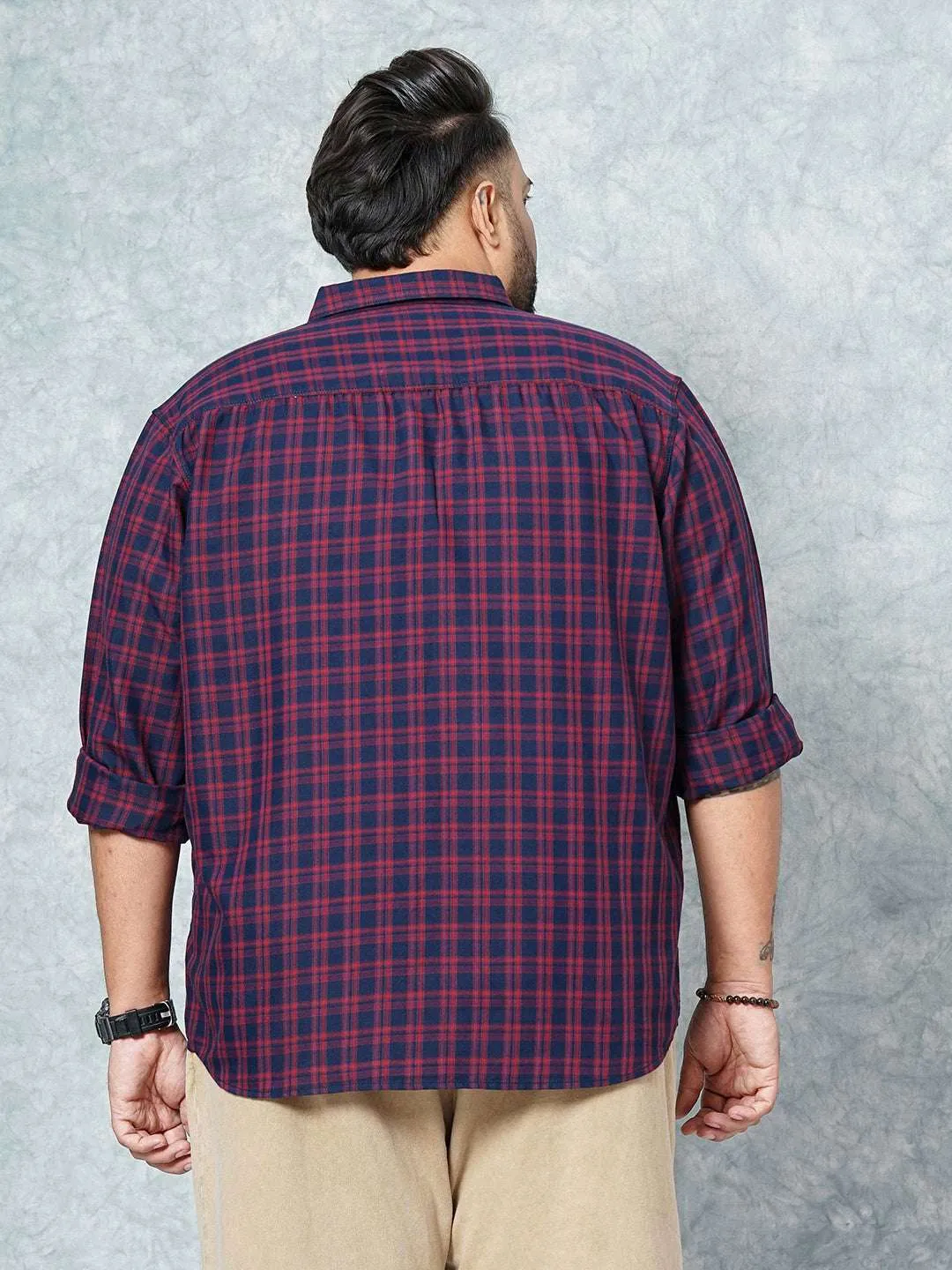 Hardsoda Men Navy Plus Size Checked Casual Shirt