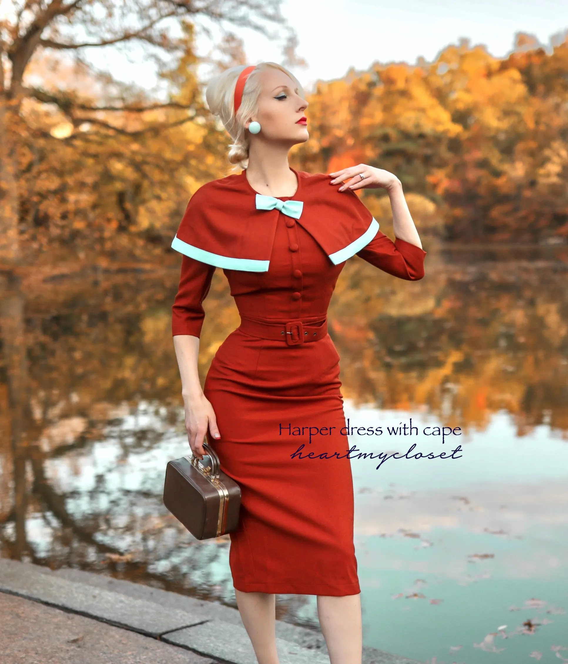 Harper - 1950s pencil dress with matching cape in premium fabric