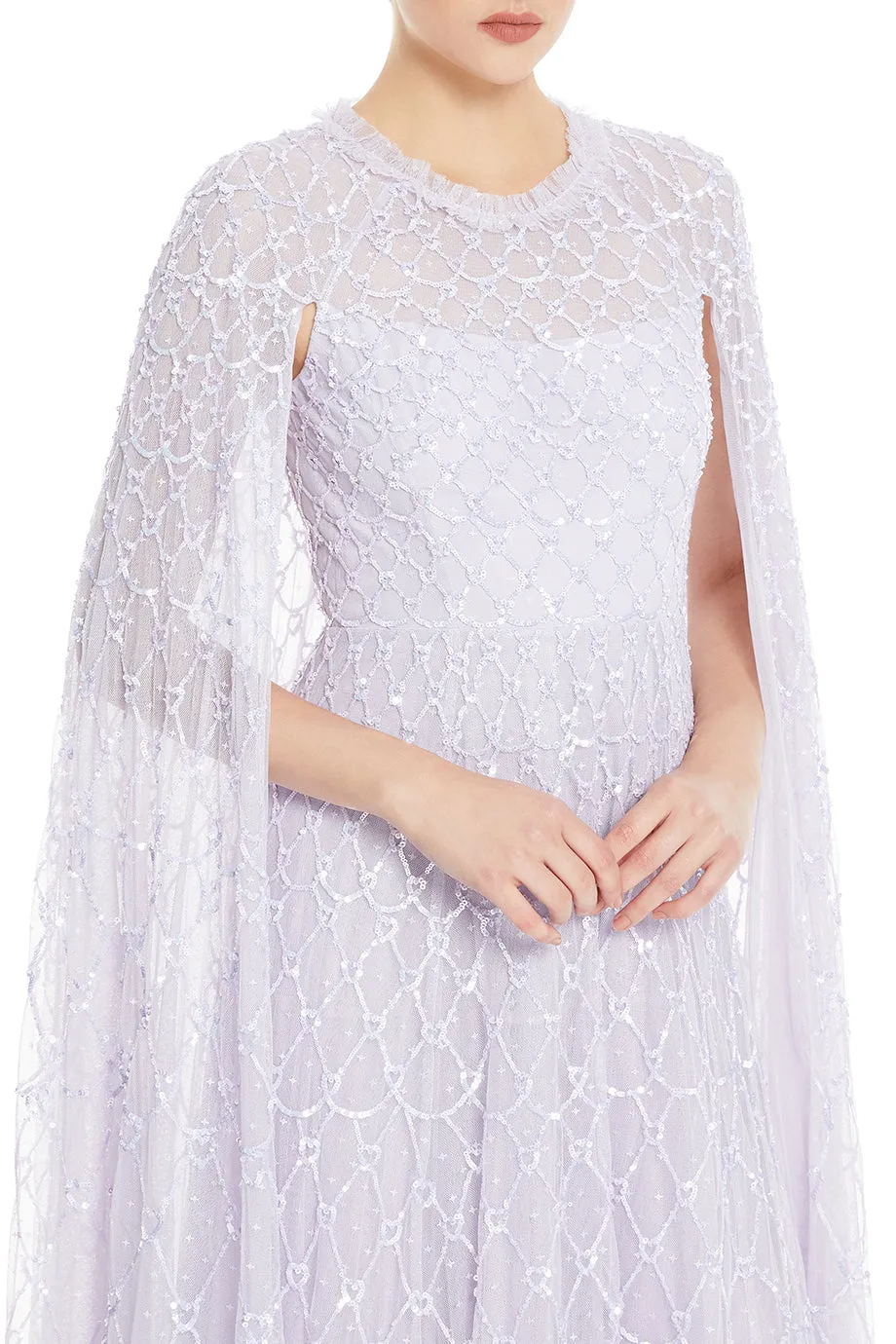 Heart Lattice Cape Evening Gown