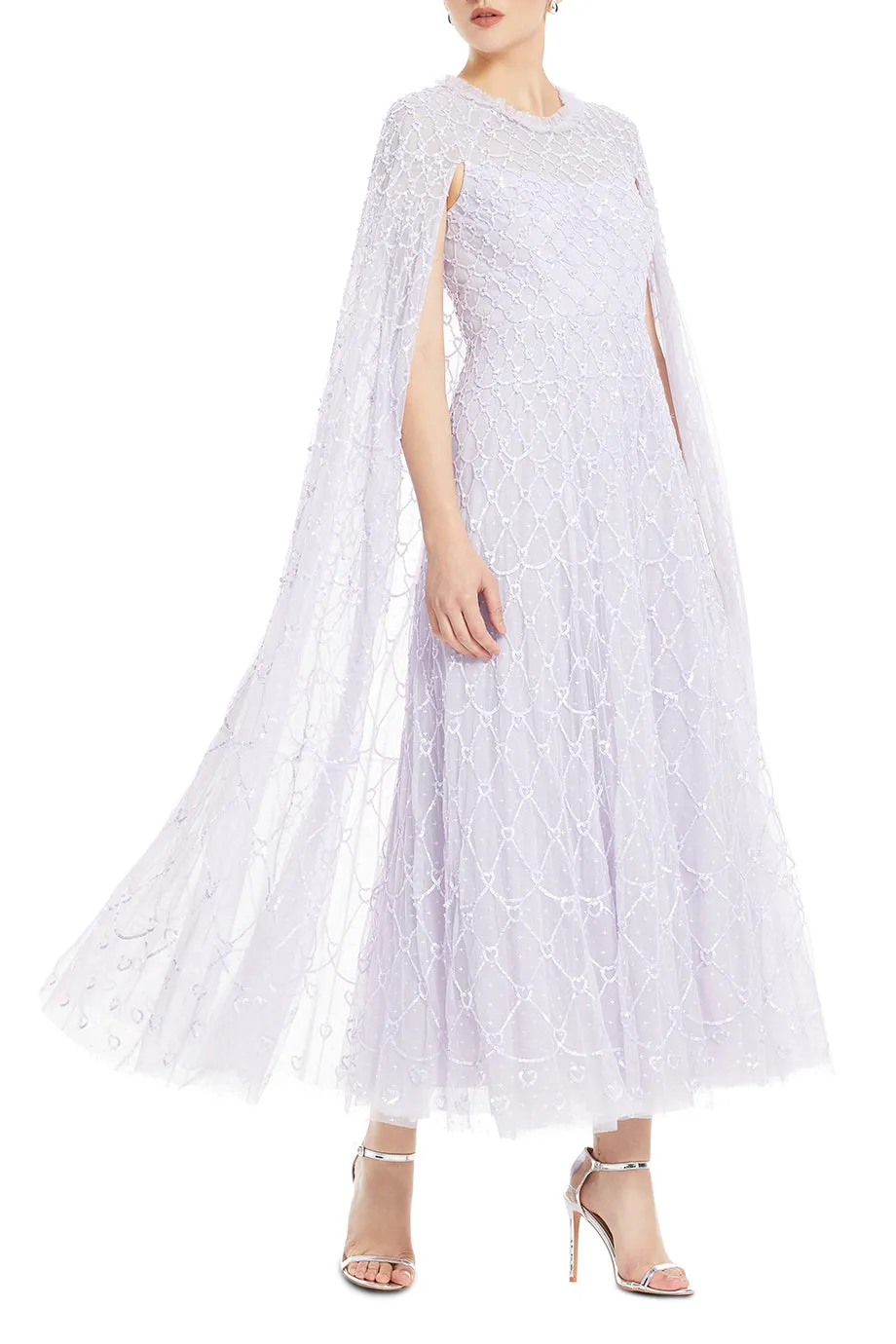 Heart Lattice Cape Evening Gown