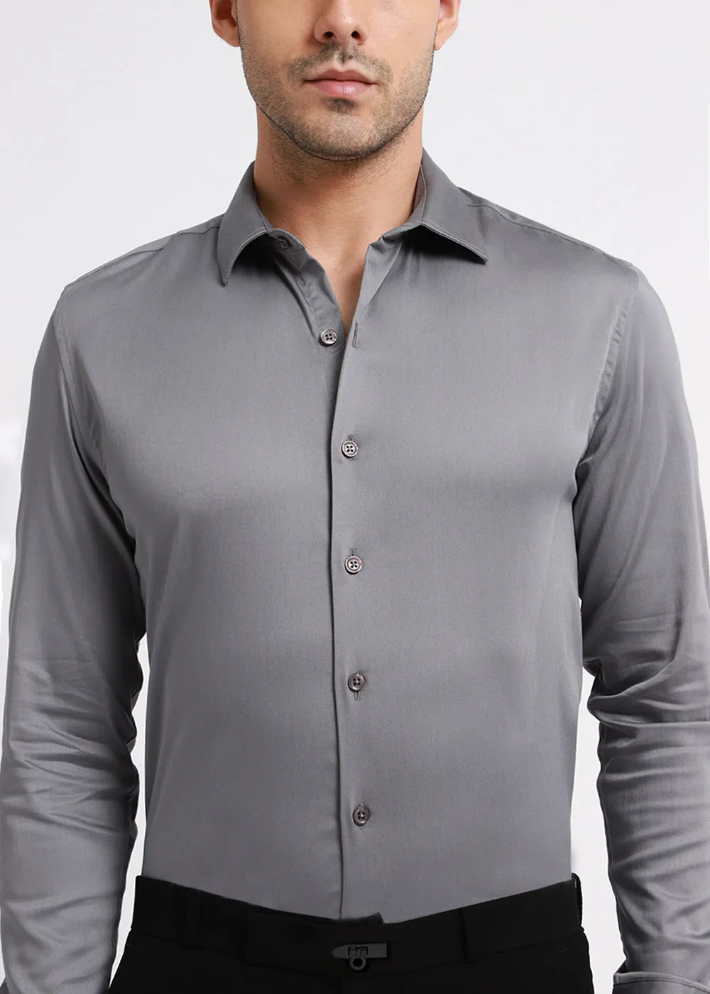 Stylish Hybrid Gray Satin Shirt for Effortless Elegance