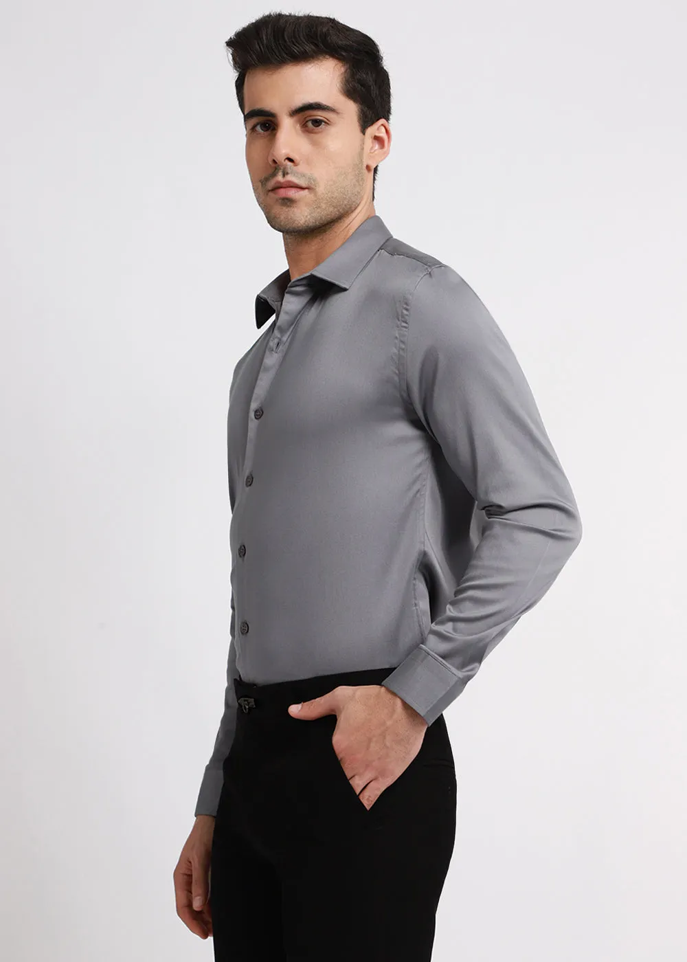 Stylish Hybrid Gray Satin Shirt for Effortless Elegance