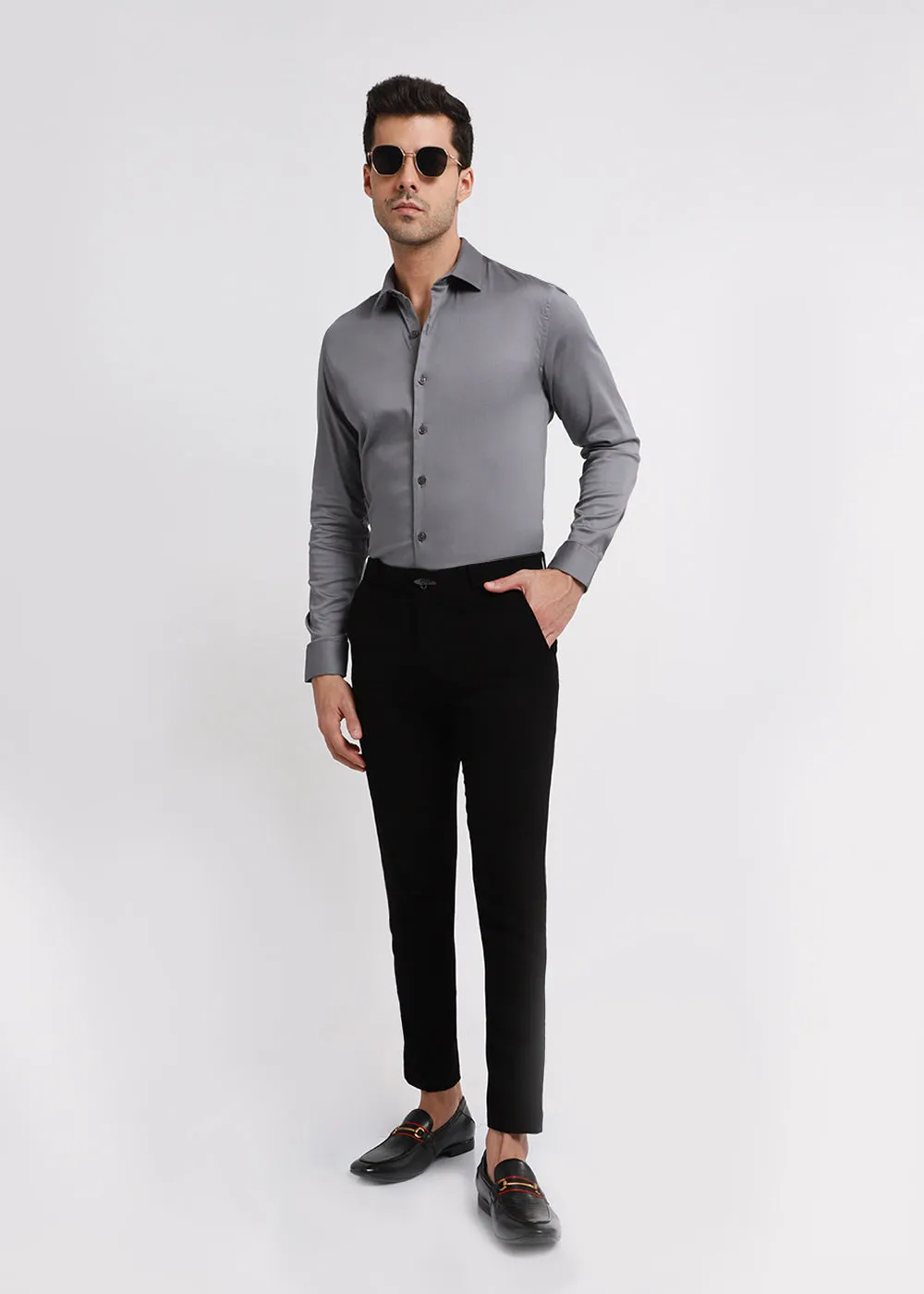 Stylish Hybrid Gray Satin Shirt for Effortless Elegance