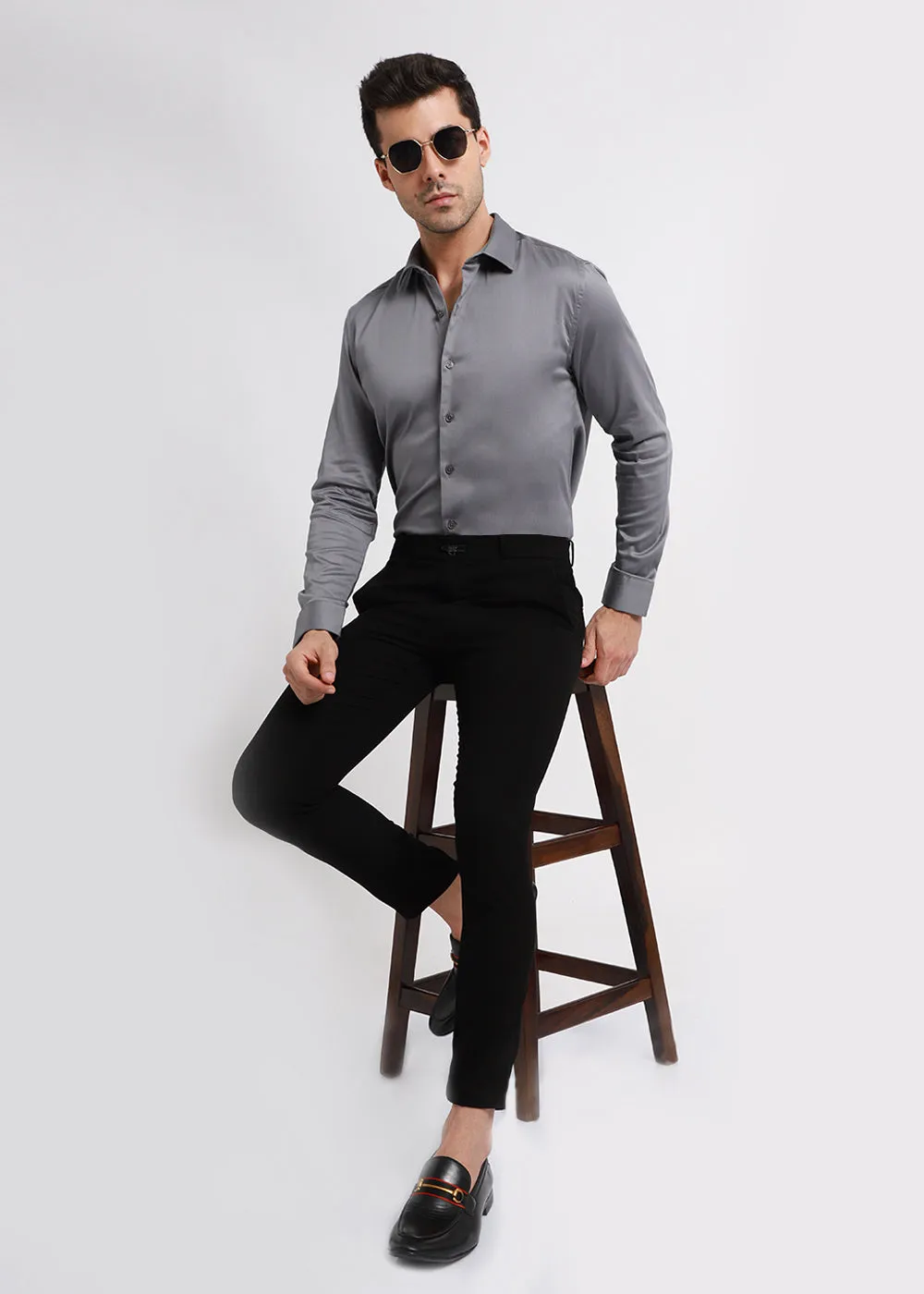 Stylish Hybrid Gray Satin Shirt for Effortless Elegance