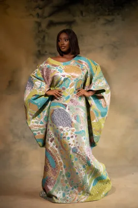 IREOLA REGAL KAFTAN - MINT GREEN AND TURQUOISE WITH GOLD ACCENTS