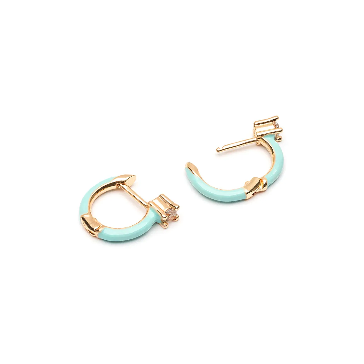 Light Blue Enamel Crystal Huggie Hoops