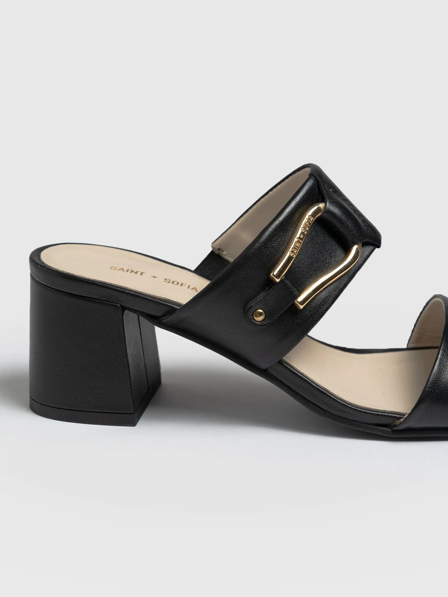 Maida Block Heeled Mules - Black