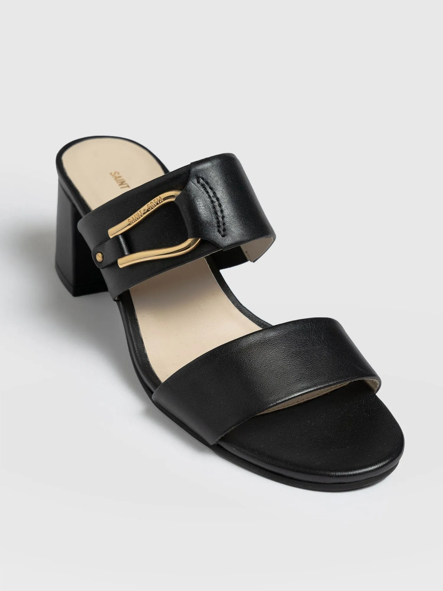 Maida Block Heeled Mules - Black