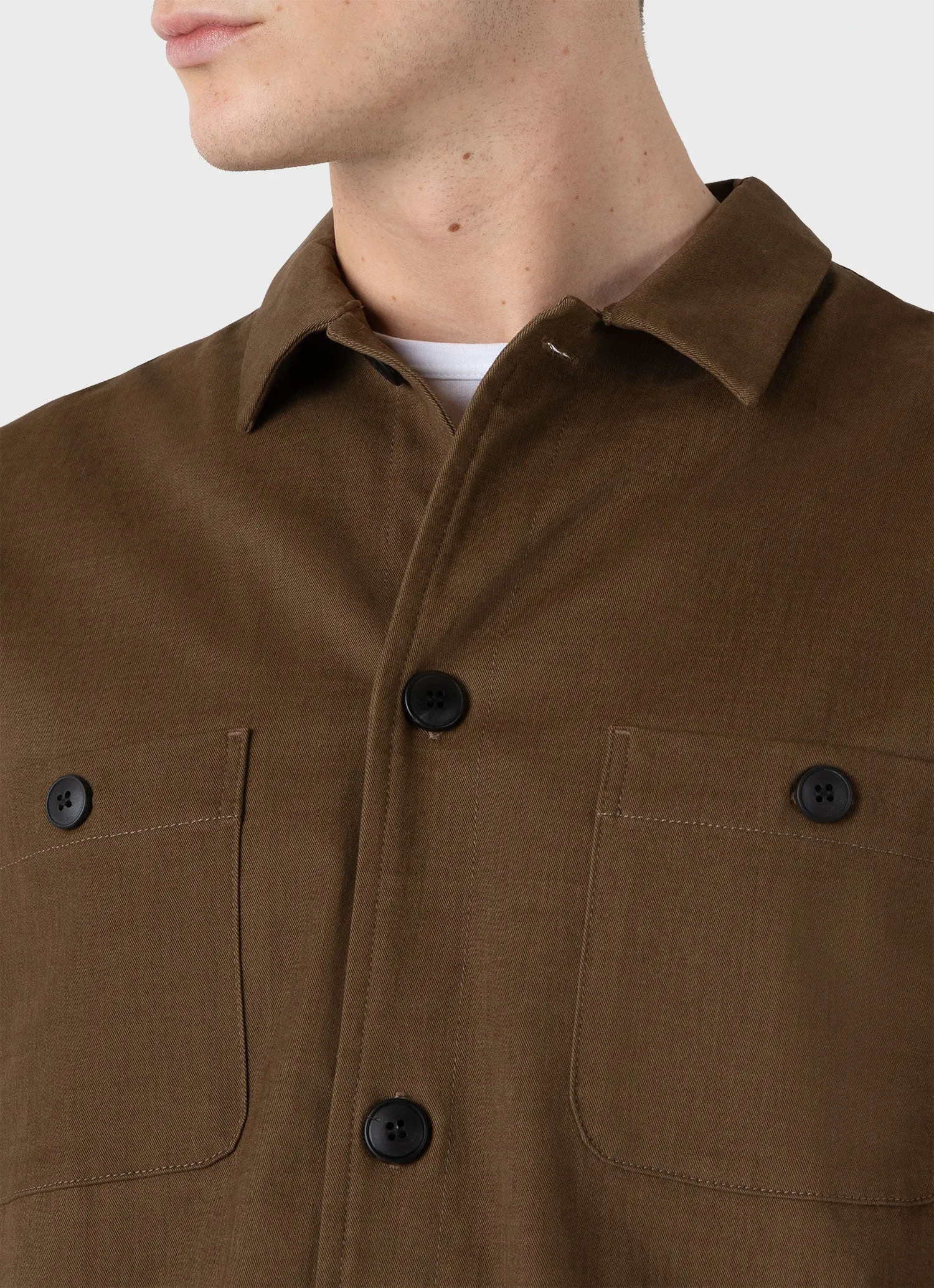 Men's Brushed Cotton Wool Overshirt in Dark Stone